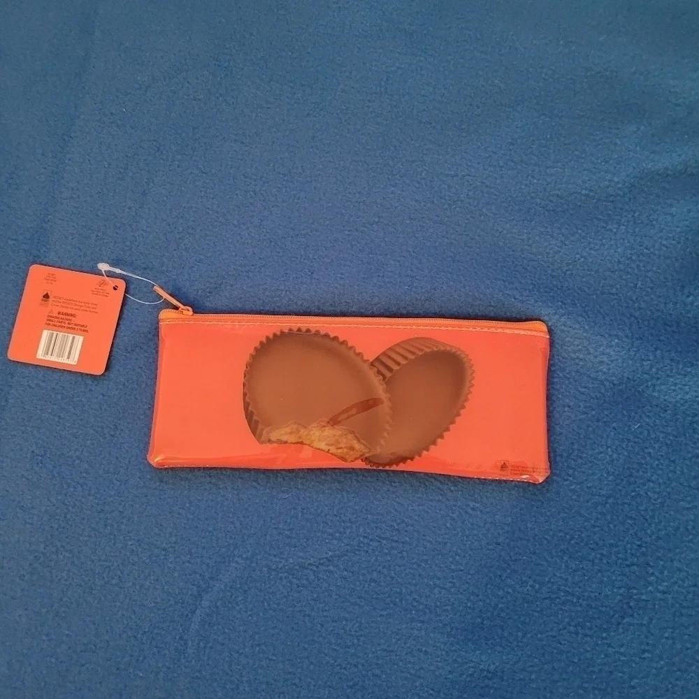 Reese’s Peanut Butter Cup Chocolate Vinyl Zip Rectangle Pencil Make Up C…